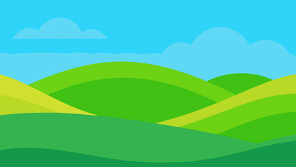 Stylized Green Hills and Blue Sky Background