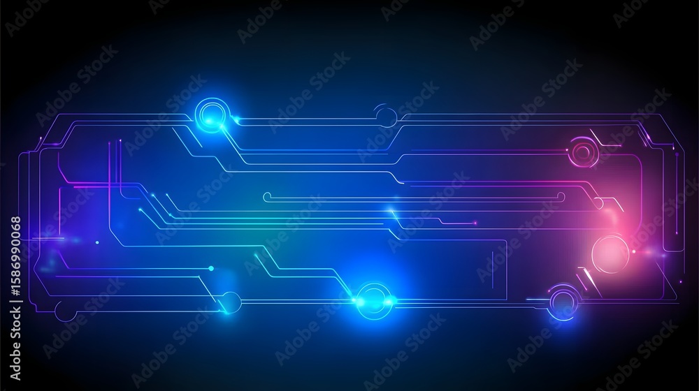 Poster abstract circuit board design with glowing lines.