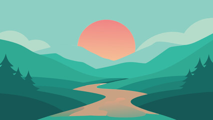 Soft Evening Glow Over a Peaceful Landscape Background Scene for Design