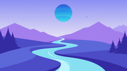 An Expansive View of a Winding River Natural Background Scene Illustration