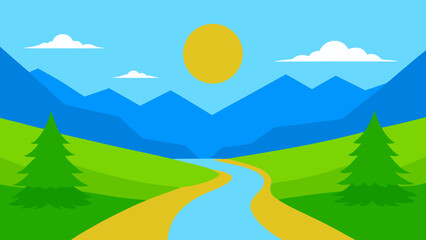Bright Midday Sun Illuminating a Beautiful Landscape Scene Background Graphic
