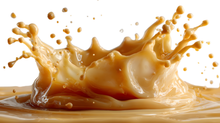 Condensed Milk Splashing and Dripping on White Background