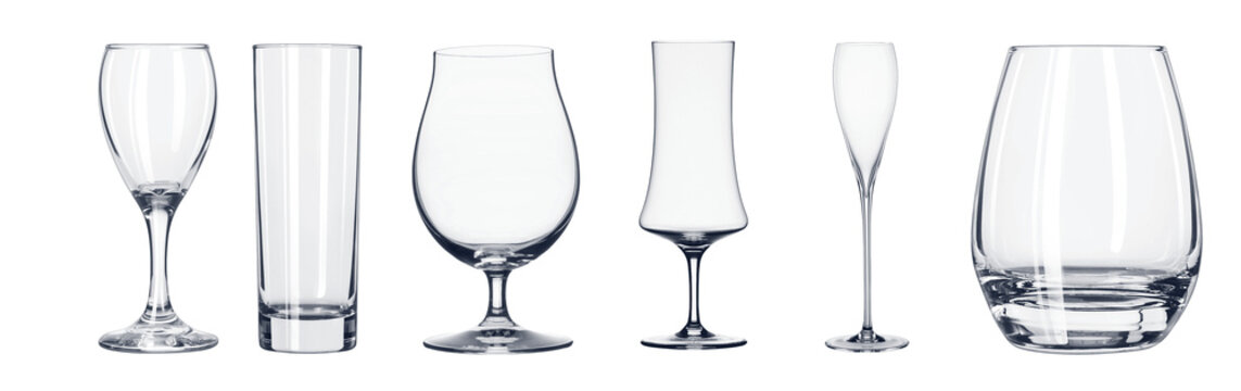 Siluetas de Vasos y Copas Variadas Aisladas en Fondo Transparente