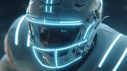 Futuristic American Football Player with Glowing Helmet