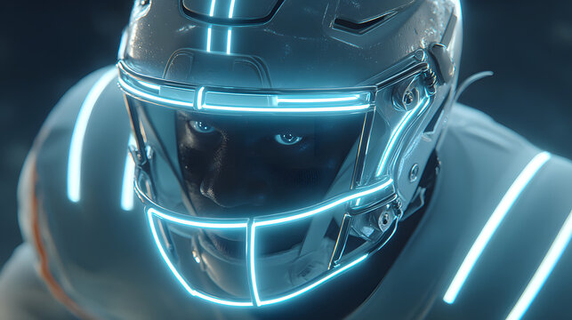 Futuristic American Football Player with Glowing Helmet