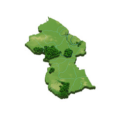 Guyana topographic map with hills and forests