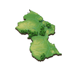 Guyana map with rivers, forest and elevation