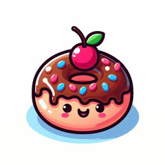 Animated donut with a cherry on top chocolate icing and candy sprinkles