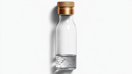 Minimalist Image of a Clear Glass Bottle with Water and a Cork Lid for Product Mockups