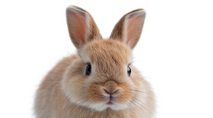 Fototapeta premium Close-up portrait of a charming fluffy bunny on white backdrop