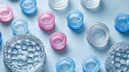 Pastel plastic bottle caps collection representing the color palette and plastic recycling