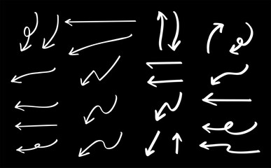 いろんな矢印詰め合わせセット_左向き,黒背景｜Arrow Collection Set_Left-Pointing,black background