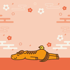 2026年 午年 年末年始 セール バナー 馬のキャラクターと和風の背景（正方形・余白あり）