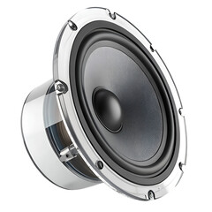 3D render of realistic glass speaker cone with elegant detail on transparent background in high resolution
