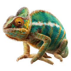 Chameleon isolated on white background with colorful scales and vivid reptile features