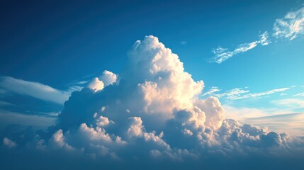 majestic cumulus clouds floating gracefully across a serene blue sky creating a tranquil atmosphere filled with a sense of peacefulness and wonder as the sun gently illuminates the fluffy formations