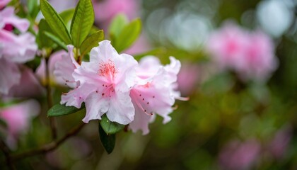 Fototapeta premium Close-up of Delicate Pink Azalea Blossoms
