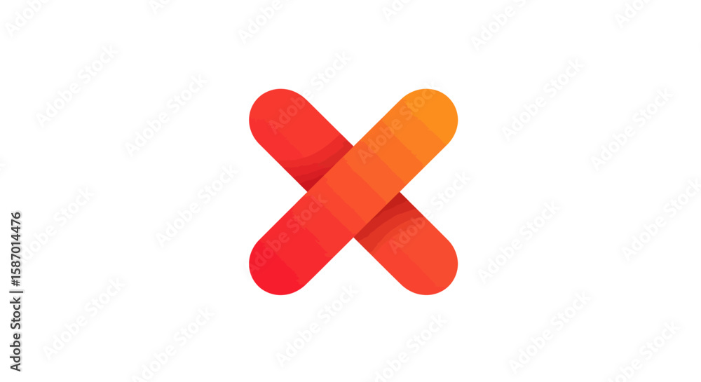 Poster abstract red-orange gradient x shape with rounded ends design