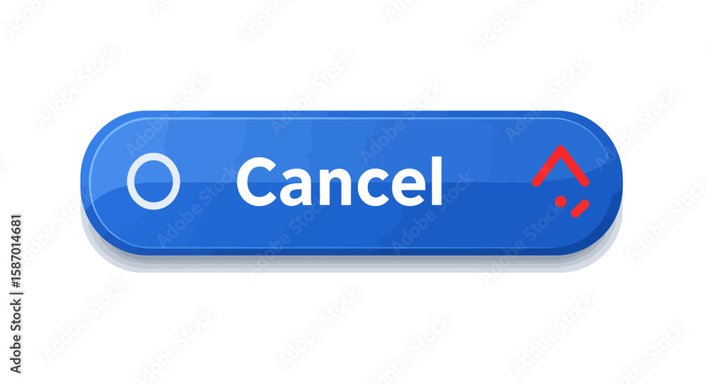 Poster blue cancel button with white text and red arrow icon
