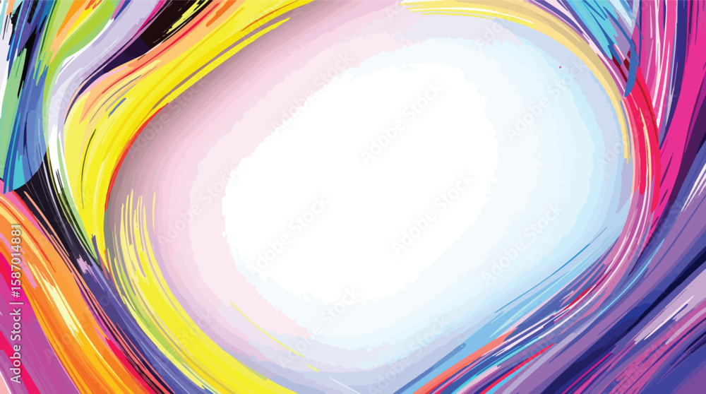 Aufkleber colorful abstract brush stroke background with oval center for copy space or design element.