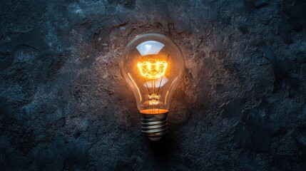 illuminating innovation: a glowing light bulb radiating bright ideas on a textured surface symbolizing creativity and the power of insight and imaginative thinking
