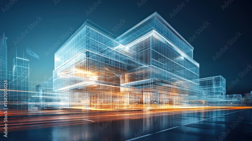 Fototapete futuristic architectural blueprint rendering of an urban metropolis showcasing the intricate digital