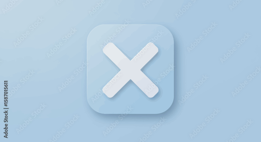 Poster neumorphic style cross mark icon on rounded square button