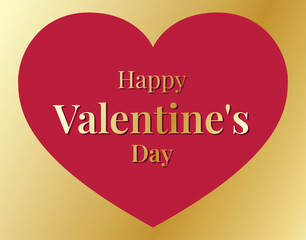Golden Happy Valentine's Day text on a red heart, perfect for romantic greetings or celebrations.