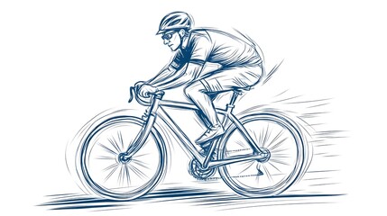 Obraz premium Cyclist in motion, a detailed line drawing.