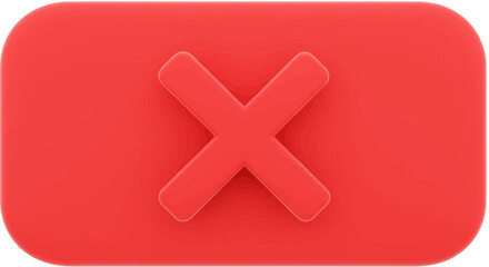 Obraz premium Red Rounded Rectangle with X Mark, 3D Rendered, Smooth Texture