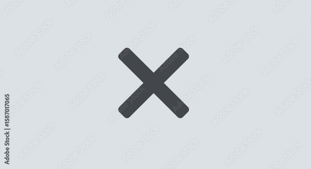 Poster simple dark gray cross icon with rounded edges on light gray background
