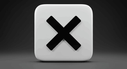 Obraz premium White Rounded Square with Black X Symbol, 3D Rendered