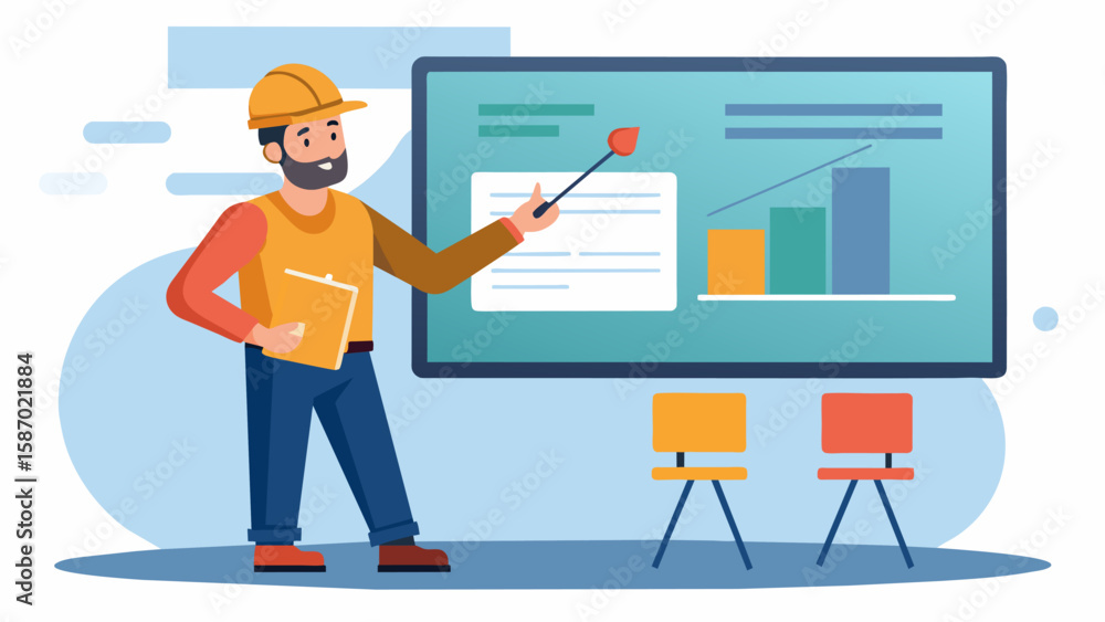 Aufkleber one contractor confidently presents their bid on a large screen at the front of the room using a las