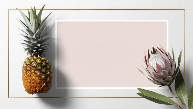 Tropical Frame with Pineapple and Protea Flower for Text or Design - Powered by Adobe