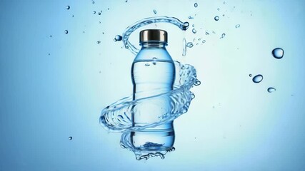 water bottle spinning slowly in mid air with water splashed around the bottle loop animation.ai - Powered by Adobe