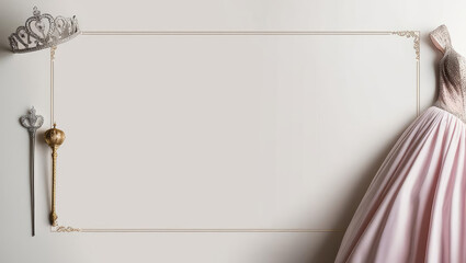 Elegant Frame with Quinceanera Tiara, Scepter, and Ballgown for Celebratory Invitations or Design Projects