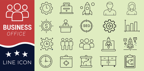 business office set line icon vecor