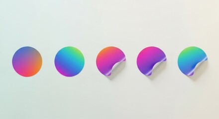 Vibrant gradient circle stickers arranged in a row offer a modern, colorful design element, perfect for branding, labels, or adding a playful touch to creative projects.