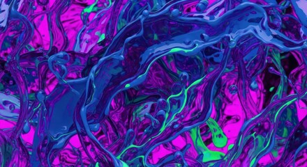 Vibrant abstract splash art featuring dynamic blue, green, and purple liquid forms creates a...
