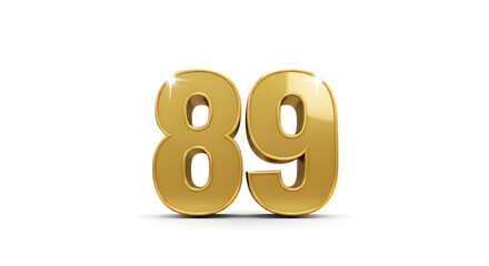 Golden Number Eighty Nine Glossy and Reflective on White Background