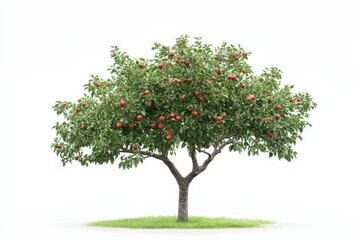 Peaceful orchard scene with one fruit tree isoleted on white background