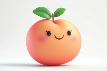 Peach isolated in 3d cartoon character on white background