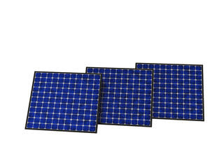 Solar panels on white background. Alternative energy source and sustainable resource. 3D rendering image.