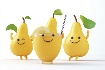 Pear Paradise Shake isolated in 3d cartoon character on white background