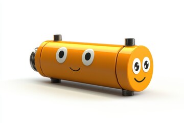 Pneumatic Cylinder isolated in 3d cartoon character on white background