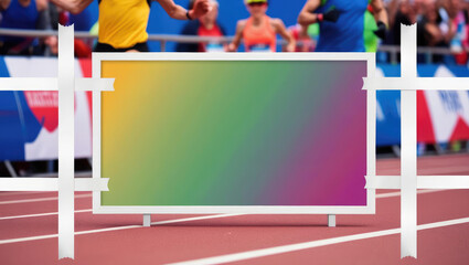 Marathon Finish Line Background with Rainbow Gradient and Copy Space, Ideal for Sports and Fitness Promotions