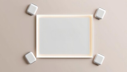 Minimalist Frame with Charging Blocks and Copy Space on Beige Background, Modern Tech and Simplicity