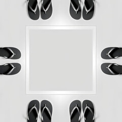 Minimalist Summer Frame: Black Flip Flops Bordering a White Square for Text or Design