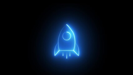 glowing neon fighter plane icon animation video on black background Abstract air plan neon icon animation with neon shine animation.Neon simple rocket icon on black background. 4k - Powered by Adobe
