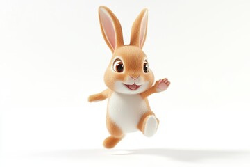 Obraz premium Rabbit hopping gently 3d render cartoon character on white background